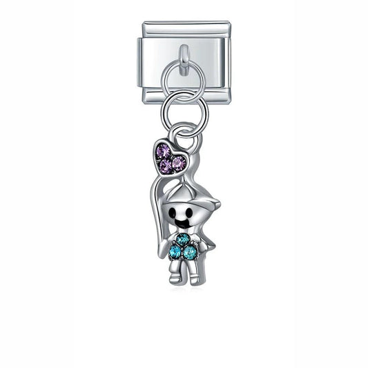 Little Boy and his Heart Balloon with Stones, on Silver - Charms Official