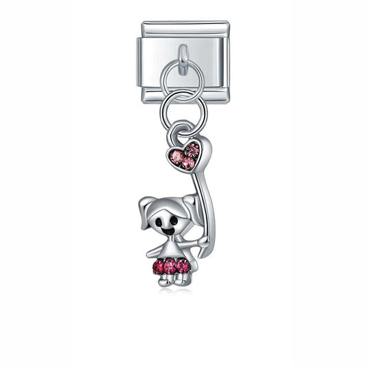 Little Girl and her Heart Balloon with Stones, on Silver - Charms Official