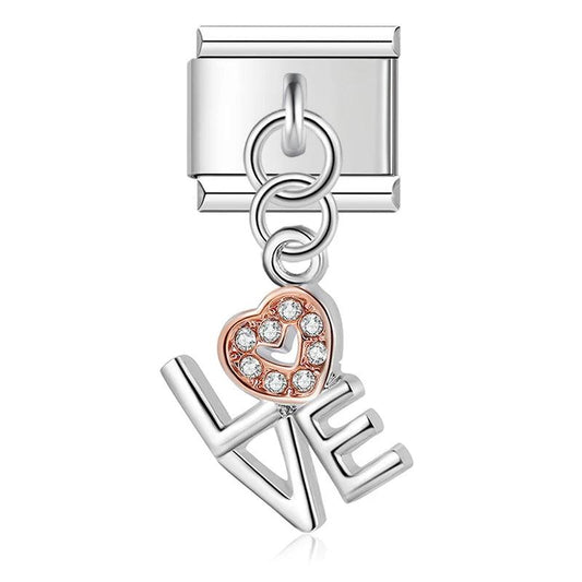 Love, Heart with Stones, on Silver - Charms Official