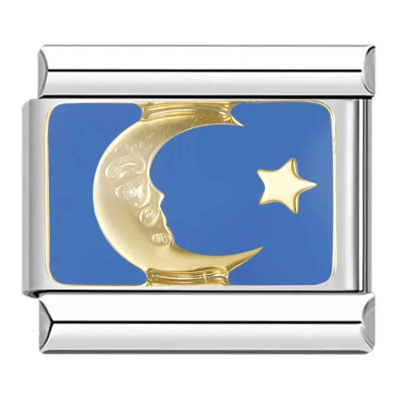 Moon and its Star, in Gold, in the Sky - Charms Official