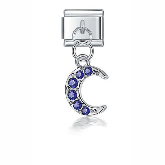 Moon with Blue Stones, on Silver - Charms Official