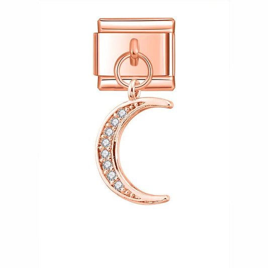 Moon with White Stones, on Rose Gold - Charms Official