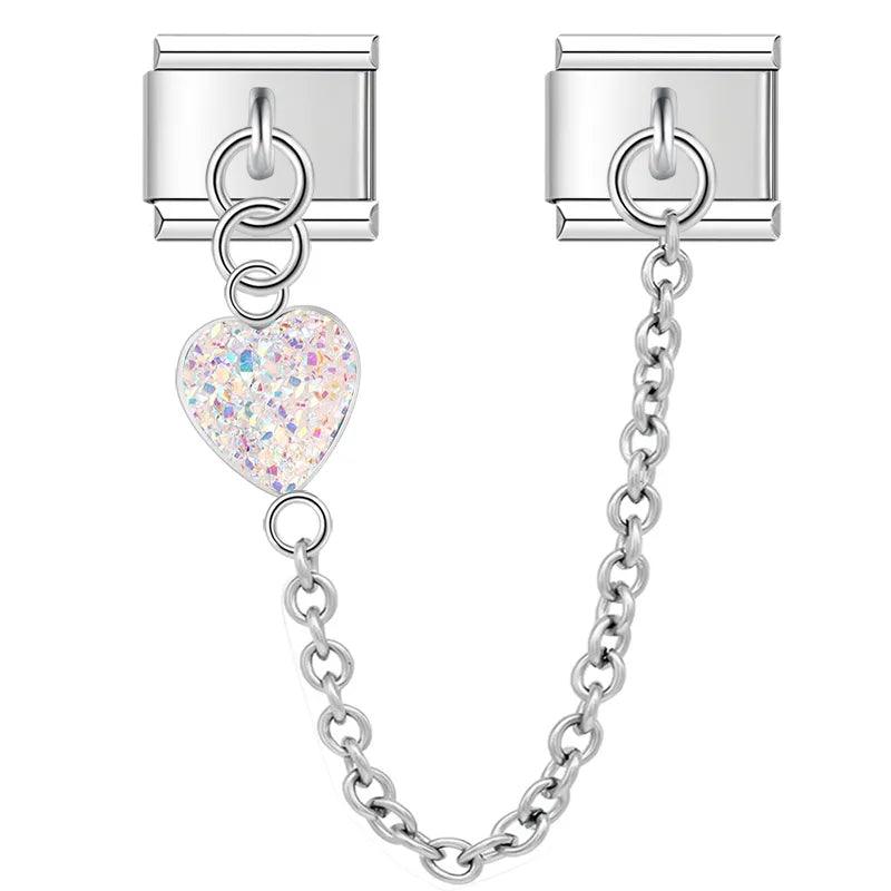 Multicolor Heart, Double Linked Charms, on Silver - Charms Official