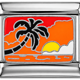 Sunset with Palm Tree on Silver
