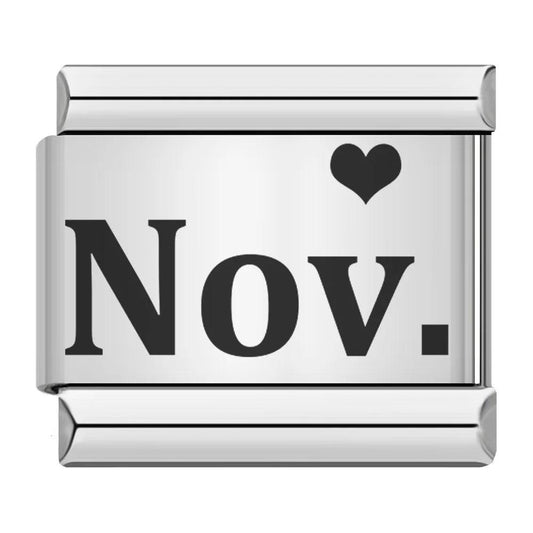 November with Heart, on Silver - Charms Official