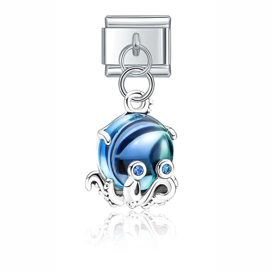 Octopus Blue, on Silver - Charms Official