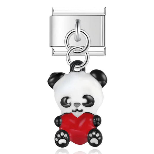Panda with Red Heart, on Silver - Charms Official