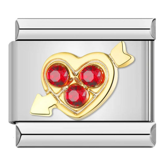 Pierced Heart with Gold Arrow and Red Stones - Charms Official