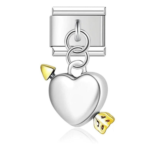 Pierced Silver Heart with Gold Arrow, on Silver - Charms Official