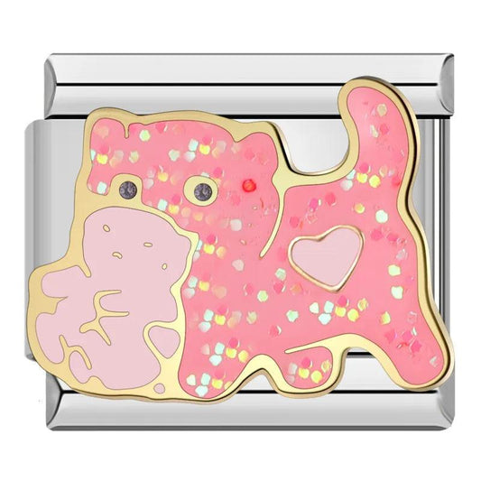 Pink Cat with Little Kitten, on Silver - Charms Official