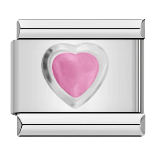 Pink Heart, on Silver - Charms Official
