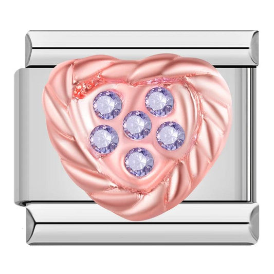 Pink Heart with Purple Stones, on Silver - Charms Official