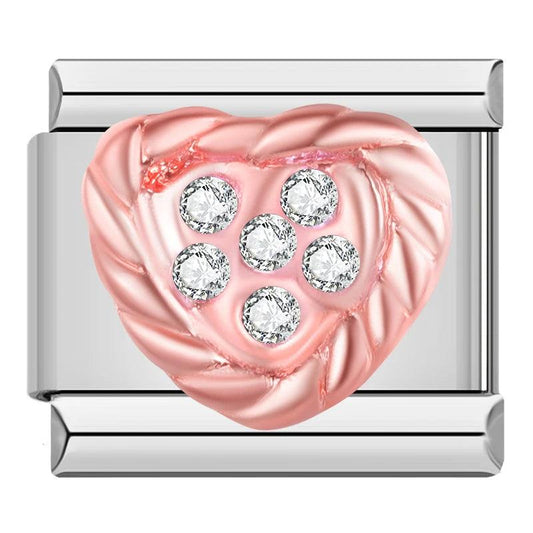 Pink Heart with White Stones, on Silver - Charms Official