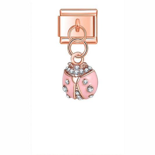 Pink Ladybird with Stones, on Rose Gold - Charms Official