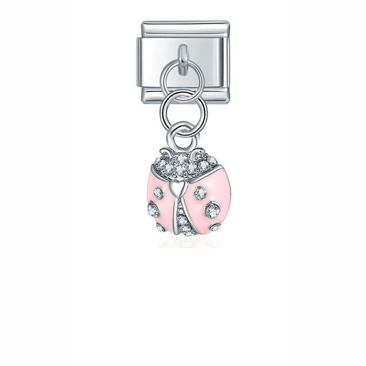 Pink Ladybird with Stones, on Silver - Charms Official