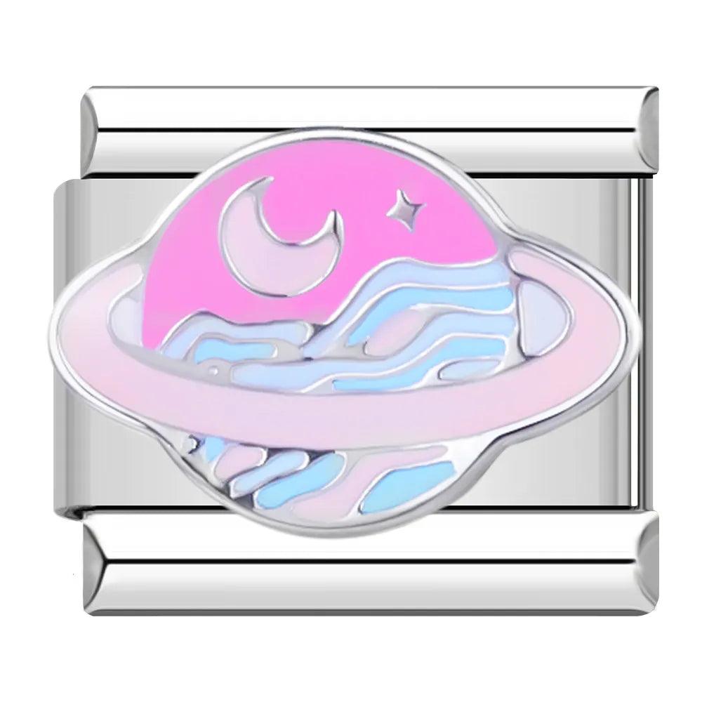 Pink Saturn with its Moon - Charms Official