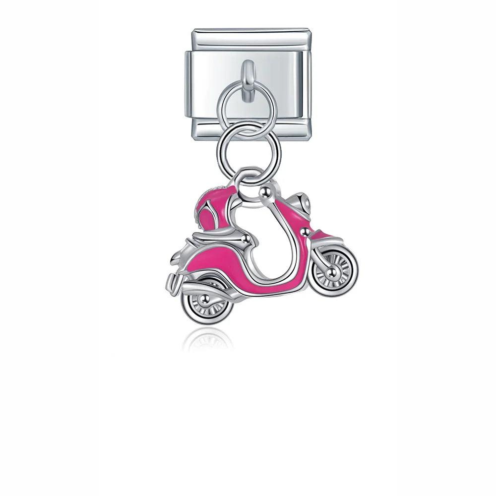 Pink Scooter, on Silver - Charms Official