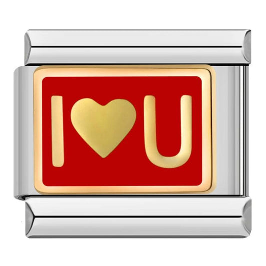 Plate, Red and Gold, I Love U, on Silver - Charms Official