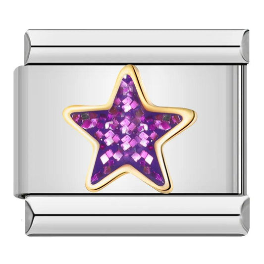 Purple Star with Glitter, on Silver - Charms Official