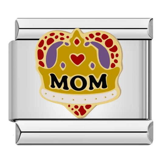 Queen's Crown in Gold, Mom, on Silver - Charms Official