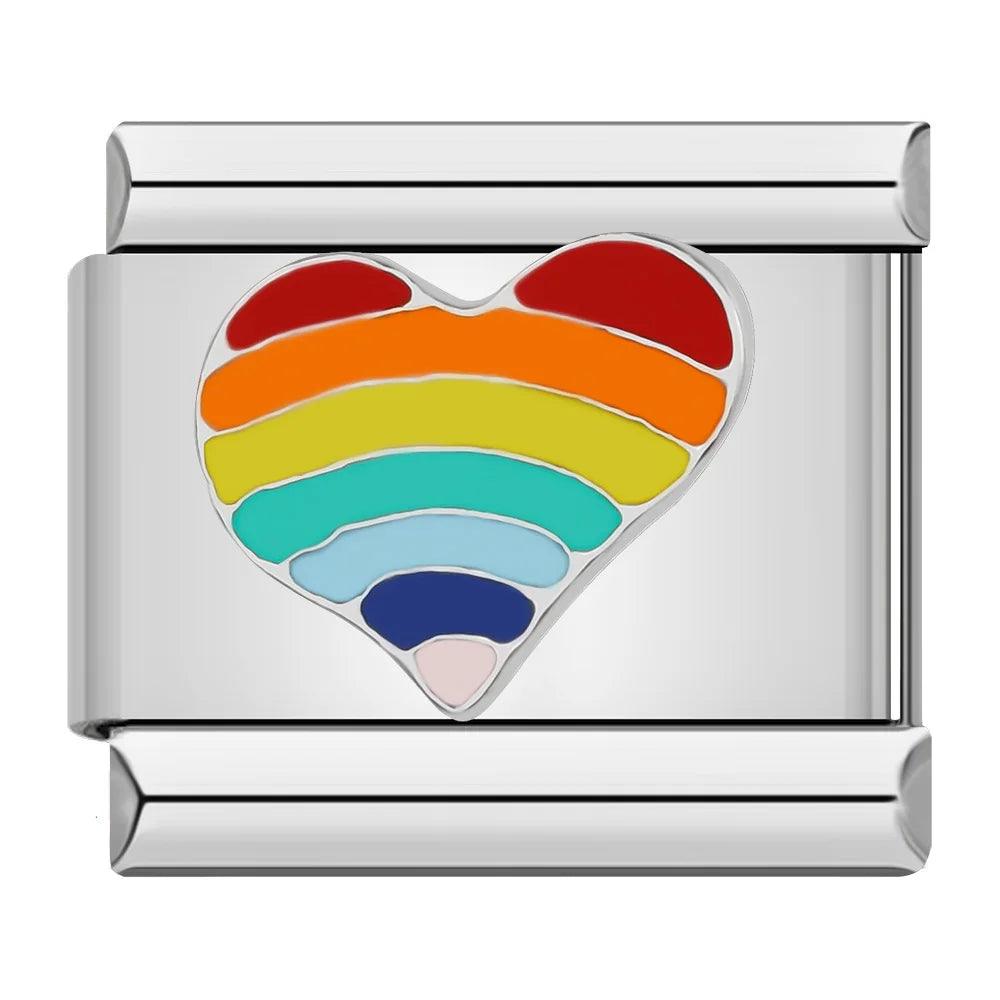 Rainbow Heart, on Silver - Charms Official