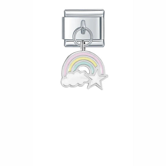 Rainbow with Cloud and Star, on Silver - Charms Official