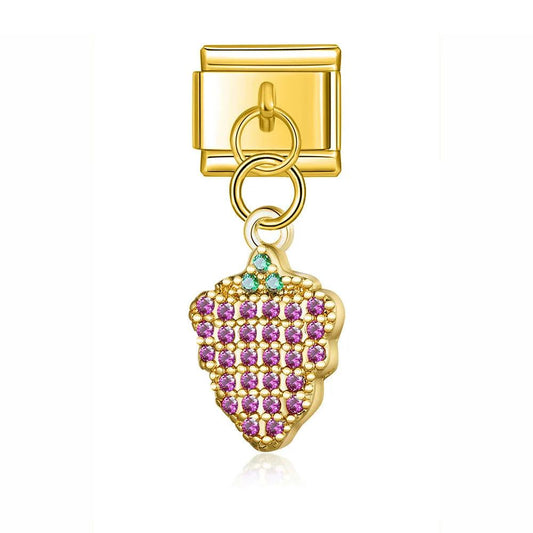 Raspberry with Stones, on Gold - Charms Official