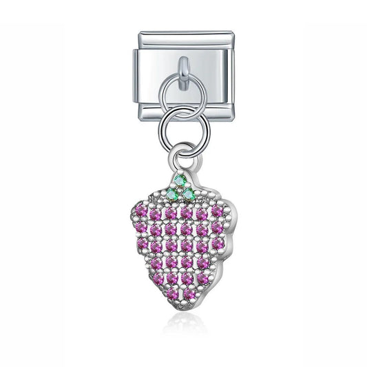 Raspberry with Stones, on Silver - Charms Official