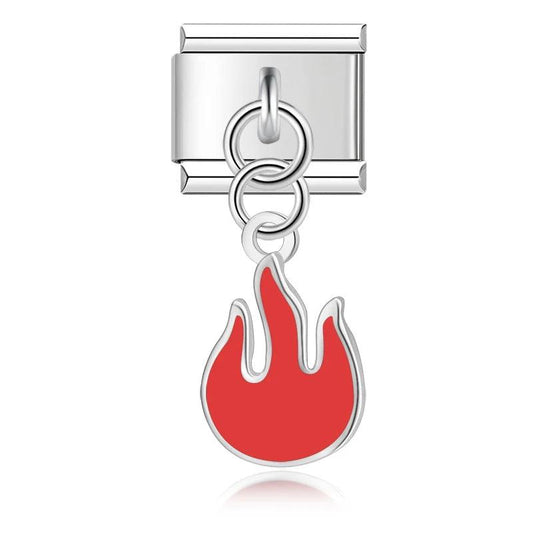 Red Flame, on Silver - Charms Official