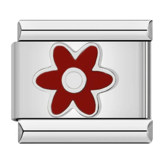 Red Flower, on Silver - Charms Official