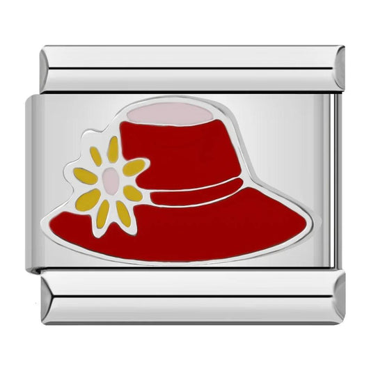Red Hat with Yellow Flower, on Silver - Charms Official
