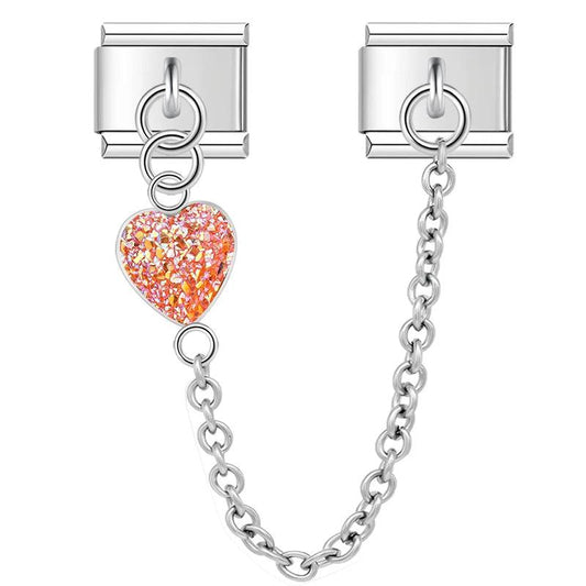 Red Heart, Double Linked Charms, on Silver - Charms Official