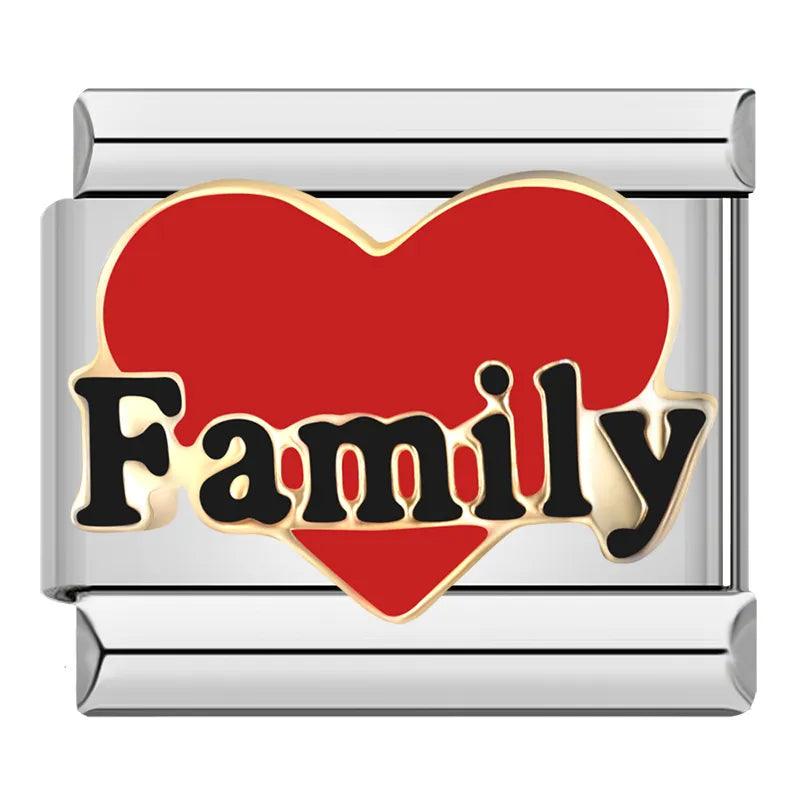 Red Heart, Family, on Silver - Charms Official