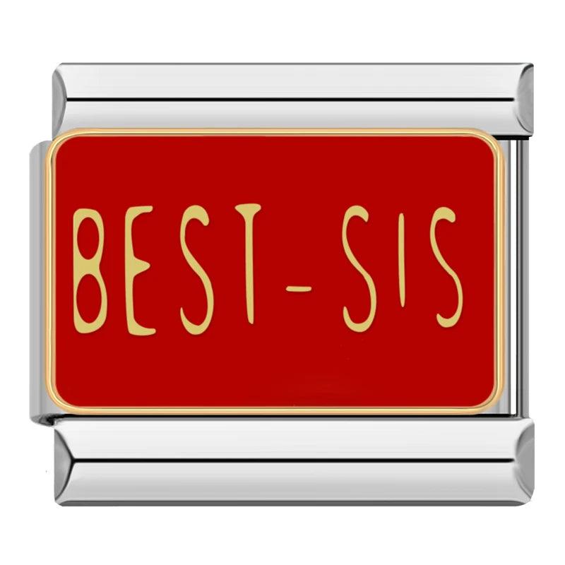 Red Plate, Best-Sis, on Silver - Charms Official