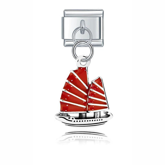 Red Sailboat, on Silver - Charms Official
