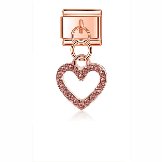 Rose Gold Heart with Stones, on Silver - Charms Official