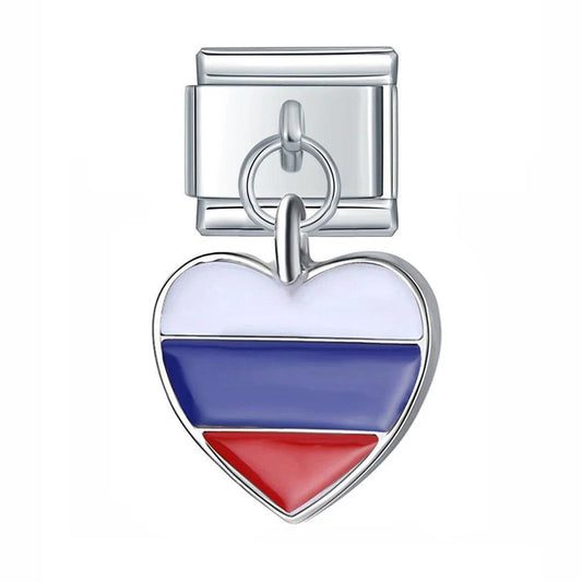 Russia Heart Flag, on Silver - Charms Official