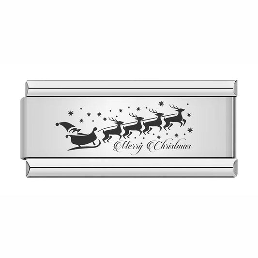 Santa's Sleigh, Merry Christmas, on Silver - Charms Official