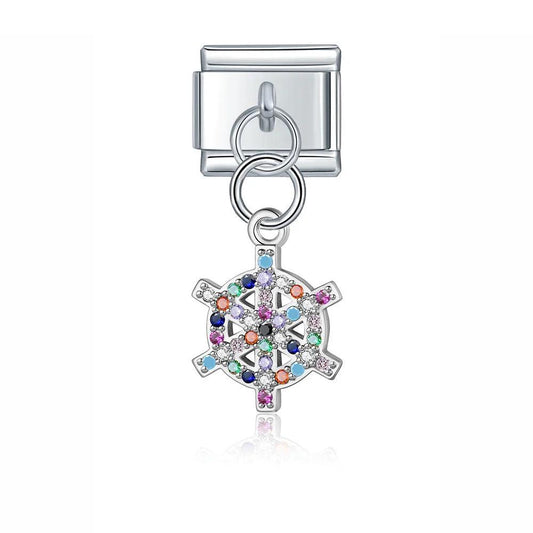 Ship's Helm with Multicolored Stones, on Silver - Charms Official