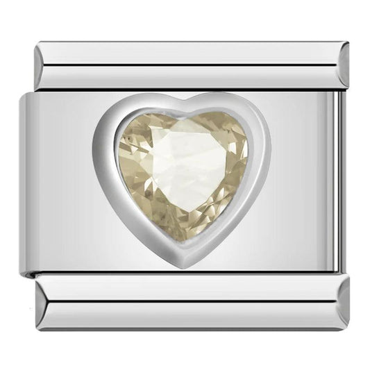 Silver Heart with Beige Stone, on Silver - Charms Official
