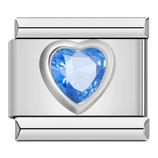 Silver Heart with Blue Stone, on Silver - Charms Official