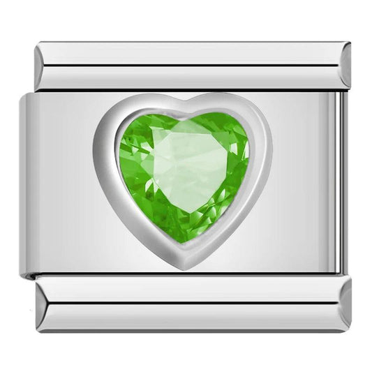 Silver Heart with Green Stone, on Silver - Charms Official