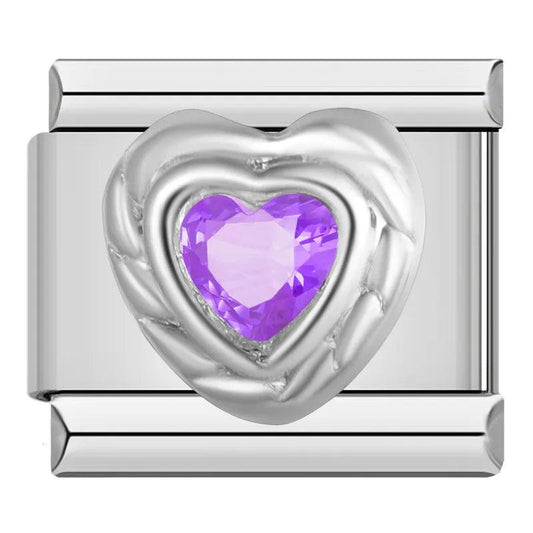 Silver Heart with Large Purple Stone on Silver - Charms Official