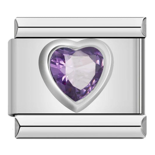 Silver Heart with Purple Stone, on Silver - Charms Official