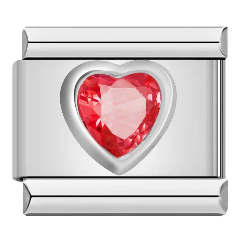 Silver Heart with Red Stone, on Silver - Charms Official