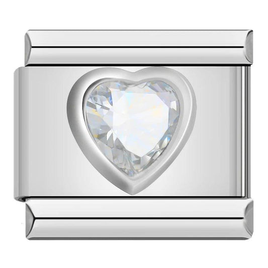 Silver Heart with White Stone, on Silver - Charms Official