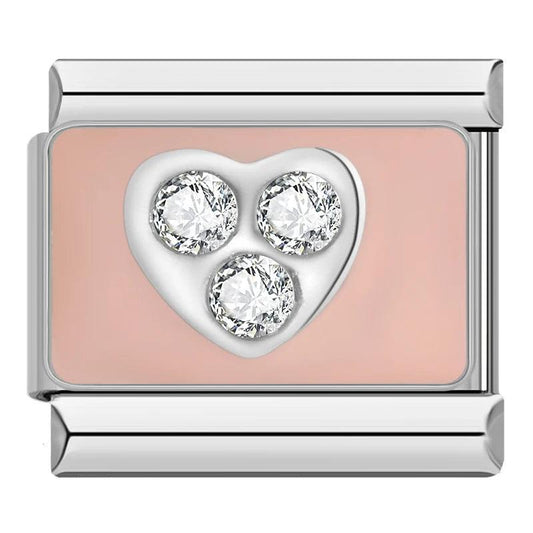 Silver Heart with White Stones on Pink Plate - Charms Official
