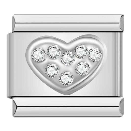 Silver Heart with White Stones, on Silver - Charms Official