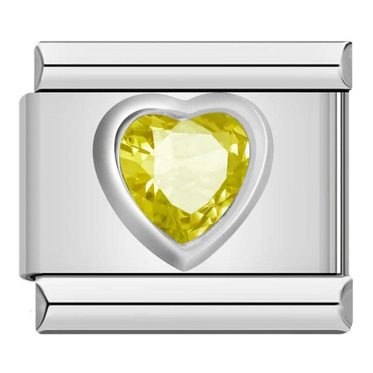 Silver Heart with Yellow Stone, on Silver - Charms Official