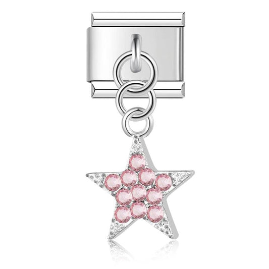 Star with Pink Stones, on Silver - Charms Official